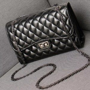 Real Stunner Black Leather Quilted Crossbody